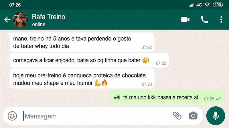 Depoimento real de Rafael S., 33 anos, sobre o Cansei do Shake — print de WhatsApp
