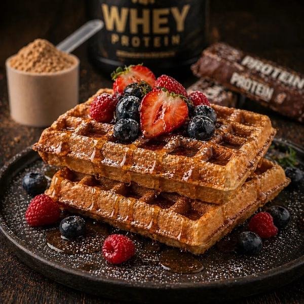 Waffle proteico com frutas vermelhas — receita do Cansei do Shake
